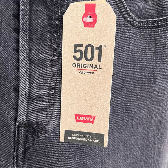 Levis 501 Original Crop Jeans Sz 29x26 Lady Crush Black Straight High Rise - Picture 6 of 12
